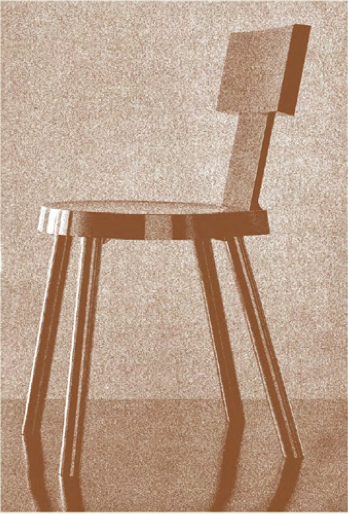 A maker's chair, risograph-toned in sienna